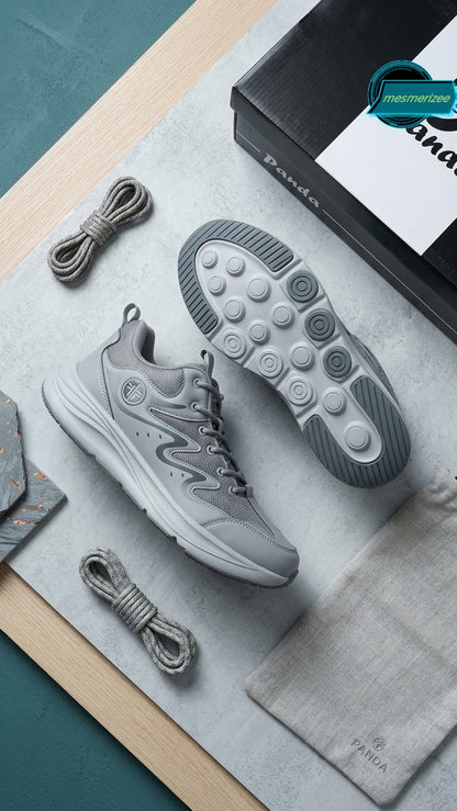 Grey Mesmerizee ultra-comfort premium running mesh sneakers for men with extra laces.