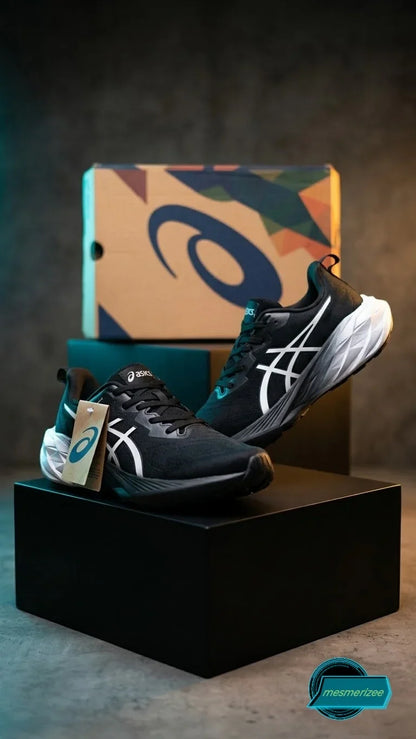 Asics black premium running mesh sneakers for men with original shoe box.