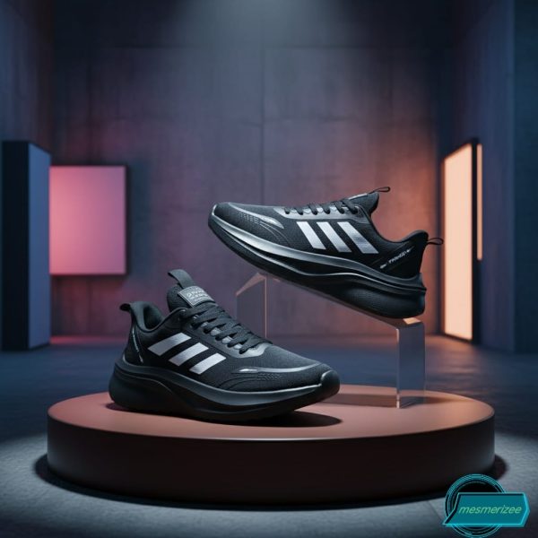 Premium Mens  Light Weight Mesh Sneakers With Memory Foam (ZB-888-Full Black) - Image 3