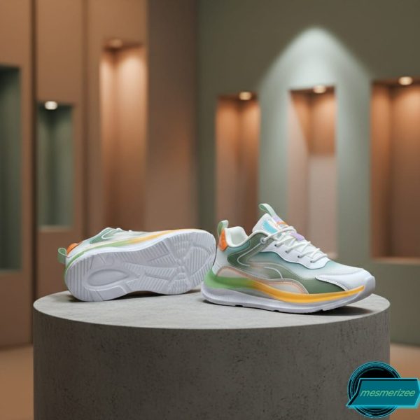 Mens Running Shoes Mesh Sneakers(wallmark-476-white/green/orange) - Image 4