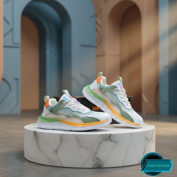 Mens Running Shoes Mesh Sneakers(wallmark-476-white/green/orange) - Image 5