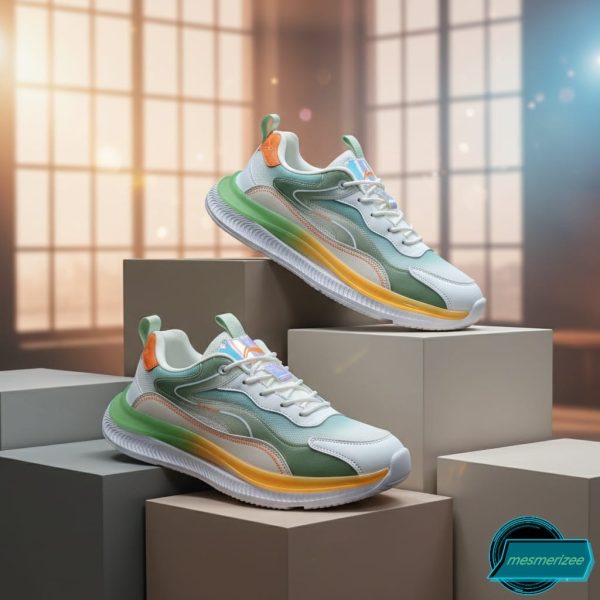 Mens Running Shoes Mesh Sneakers(wallmark-476-white/green/orange) - Image 3