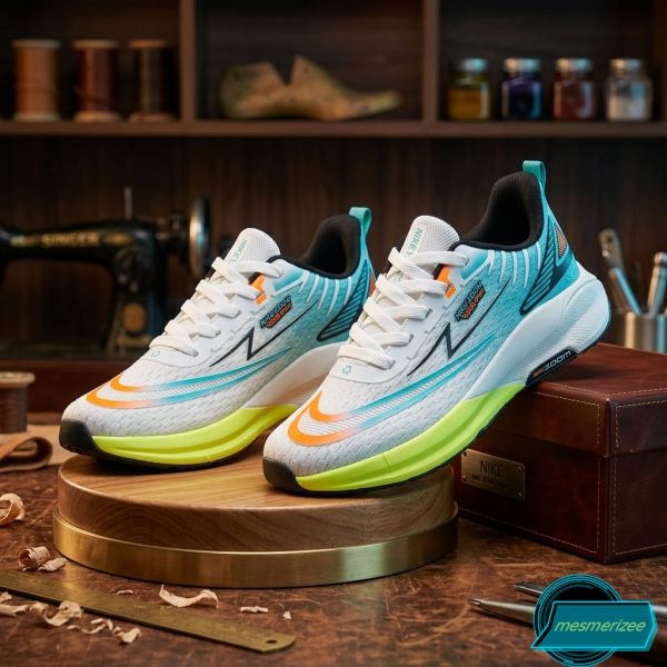 Premium Mens  Light Weight Mesh Sneakers (8105 white/blue) - Image 2