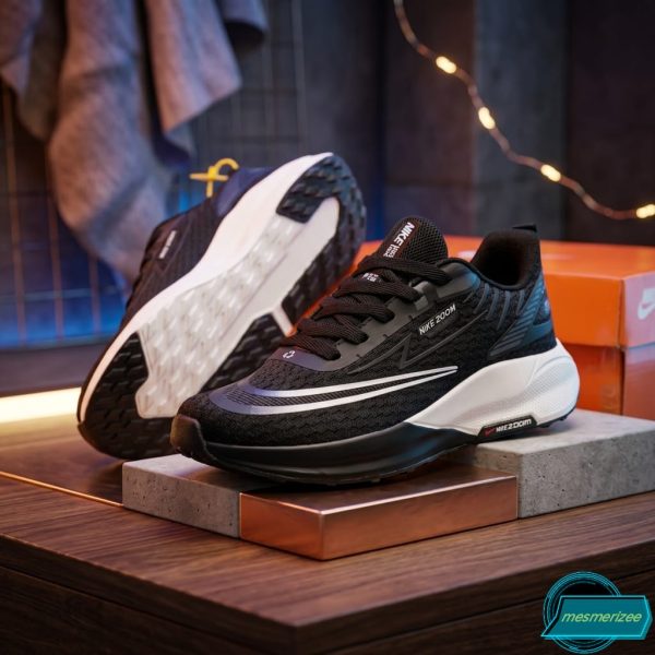 Premium Mens  Light Weight Mesh Sneakers (8105 Black/White) - Image 2